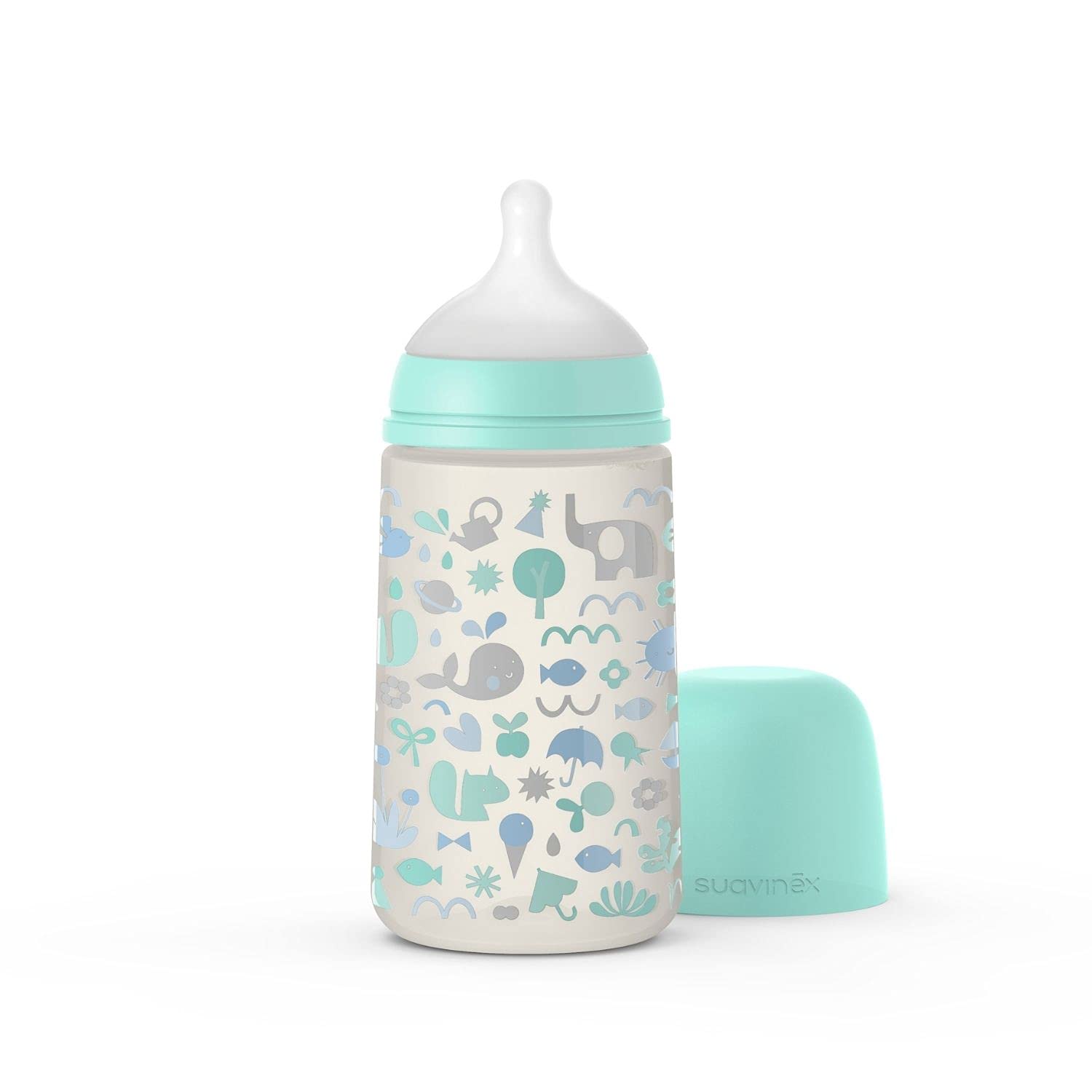 Suavinex, Pack Recién Nacido Sx Pro 0-6 Meses. Contiene: Biberón Anticólico de 270 ml Flujo Medio + Chupete Tétina Fisiológica Sx Pro en Silicona + Cadena Sujeta Chupete. 3 Productos. Memories Azul