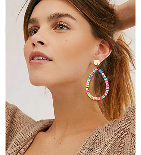 Phalin Colorful Heishi Bead Dangle Drop Earrings For Women Multicolored Polymer Clay Beaded Hoop Dangle Earring Studs For Summer Beach Vacation (Teardrop) #TOP1