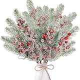 Aetluxery Ramas festivas de bayas navideñas congeladas con conos de pino, paquete de 8 (fruta roja)