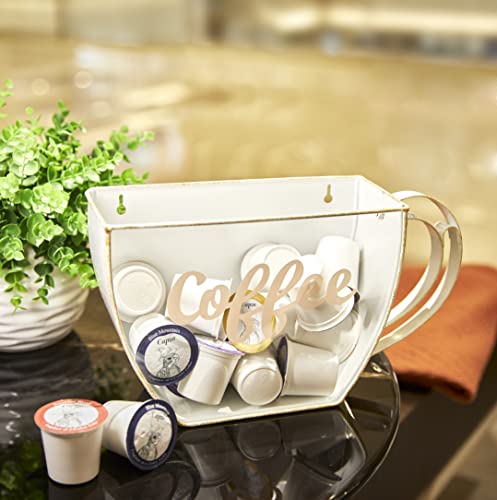 Coffeei.v.™ Coffee Cup Shaped Pod Holder - Wall Mounted Or Counter Top, Anti Slip - Durable, Functional, Space Saving - Doubles As Decor For Your Kitchen, Coffee Bar - Glass Front (Golden Sugar White) #TOP1