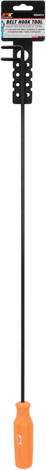 Performance Tool W84012 Pro Style Long Reach Belt Hook Tool for Serpentine, V, and Timing Belts - 29-Inch Length, High Visibility Orange Handle