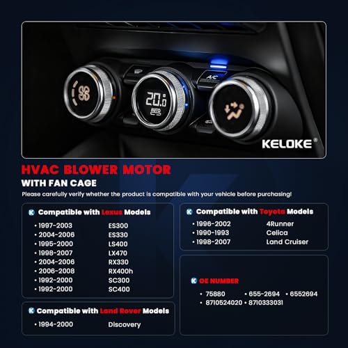 Image of KELOKE HVAC Heater Blower Motor Fan Fits for Toyota, Land Rover & Lexus Vehicles - 1990-2008 4Runner Celica Land Cruiser Discovery ES300 ES330 LS400 LX470 RX330 RX400h SC300 SC400, Replace# 8710524020