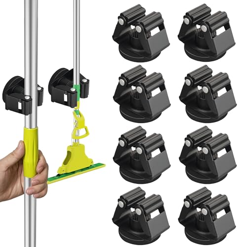 ULIBERMAGNET Magnetic Mop Broom Holder,Heavy Duty Movable Magnetic Broom Holder Rack,Anti-slip Wall Mounted Utility Storage Mop Shovel Hanger for Garage, Kitchen, Laundry, Garden(8 Pack/Black)