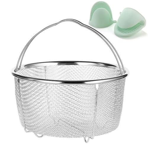 Stainless Steel Steamer Basket for Instant Pot Accessories 6&8quart, Heavy-Duty Pressure Cooker with Silicone Handle Vegetable Steamer Insert, Egg Basket, Pasta Strainer,Silver