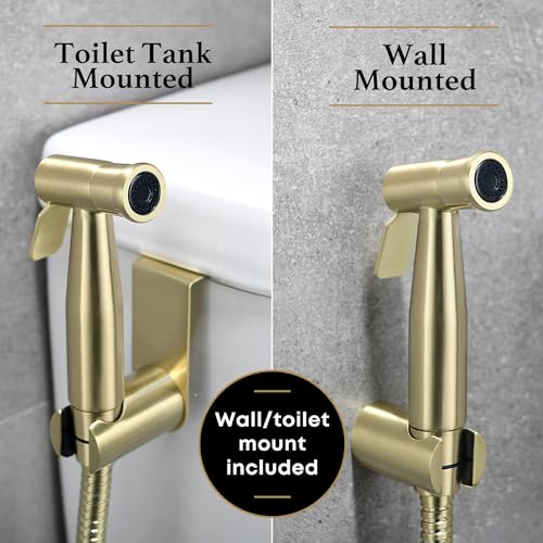 Image of Purrfectzone Bidet Sprayer for Toilet, Bidet Sprayer for Feminine Wash, Premium Stainless Steel Jet Spray for Toilet, Wall-Mounted or Toilet Tank Mounted - Brushed Gold