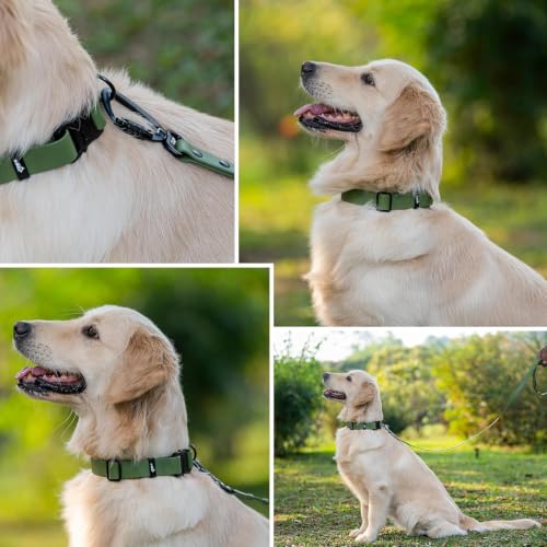 Image of Adil's Biothane Waterproof Dog Collar, Dog Leash & Collar Leash Combo | Heavy Duty TPU Coated Webbing | Adjustable Quick Release Buckle | Odour Resistant (Army Green, M-18, Collar & Leash Combo)