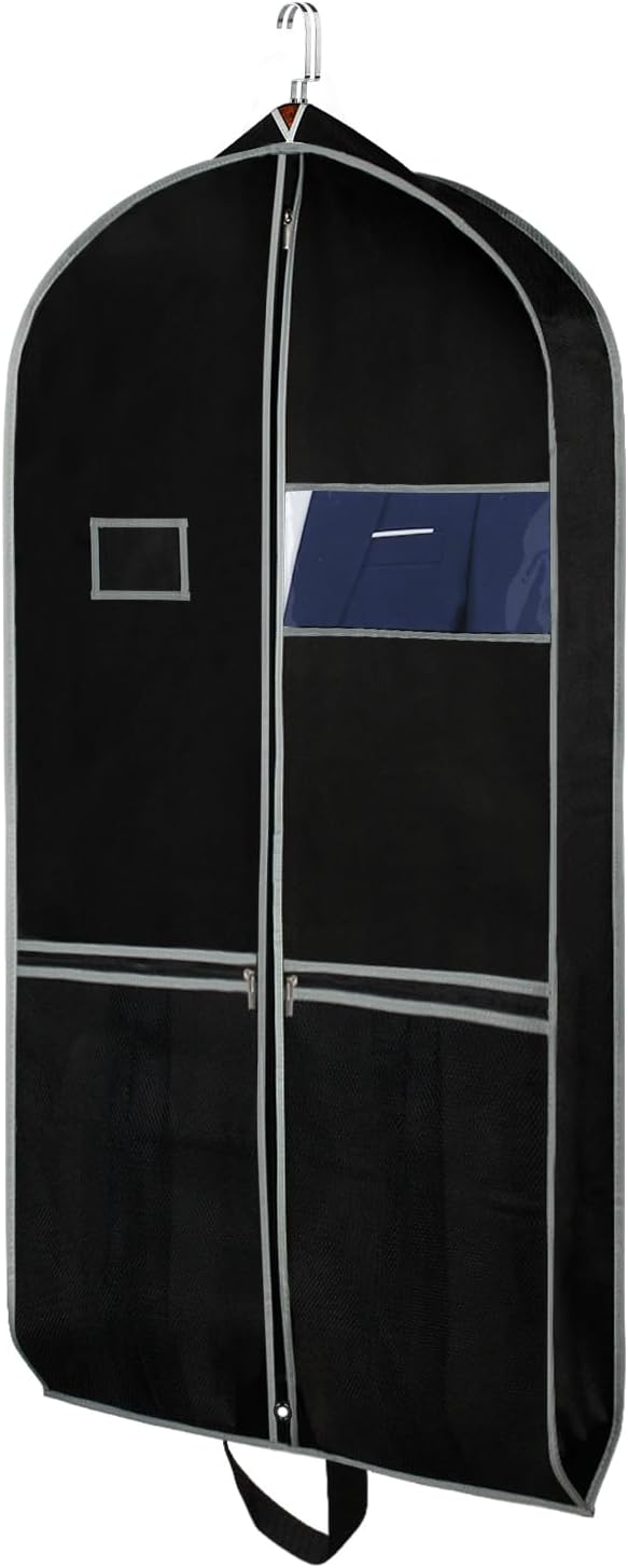 Zilink Breathable Garment Bags Suit Bags for Travel 43" Dress Suit Cover with 2 Large Mesh Pockets and a PVC Card Holder, Black