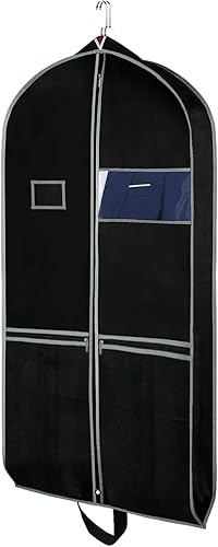 Zilink Bolsa de ropa para viaje de 43 pulgadas con bolsillos de malla, transpirable, para almacenamiento con tarjetero de PVC, color negro