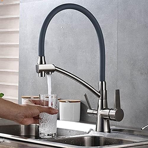 Grifo de agua pura con acabado en cobre gris cepillado y caño giratorio