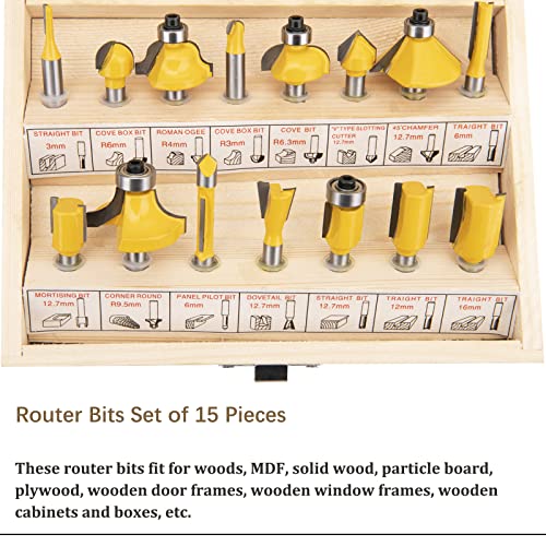Hooto Router Bits 1/4 Shank,1/4 Router Bit Set,Router Bit Set 1/4 Shank, Round Over Router Bits 1/4 Shank, Router Bits Set 15 Pieces 1/4 Inch Fit For Diy, Woodworking #TOP1