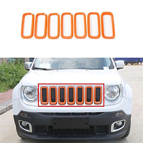 FMtoppeak Orange ABS Car Front Grille Insert Mesh Trims Frame Cover for 2014-2018 Jeep Renegade