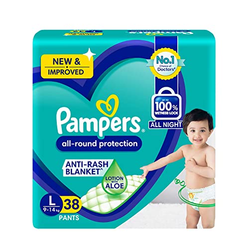 Image of Pampers Complete Skin Comfort Pants, (L) 38 Count, Anti-rash blanket, Lotion with Vitamin E & Aloe Vera, Large size baby Diapers, 9-14 kg
