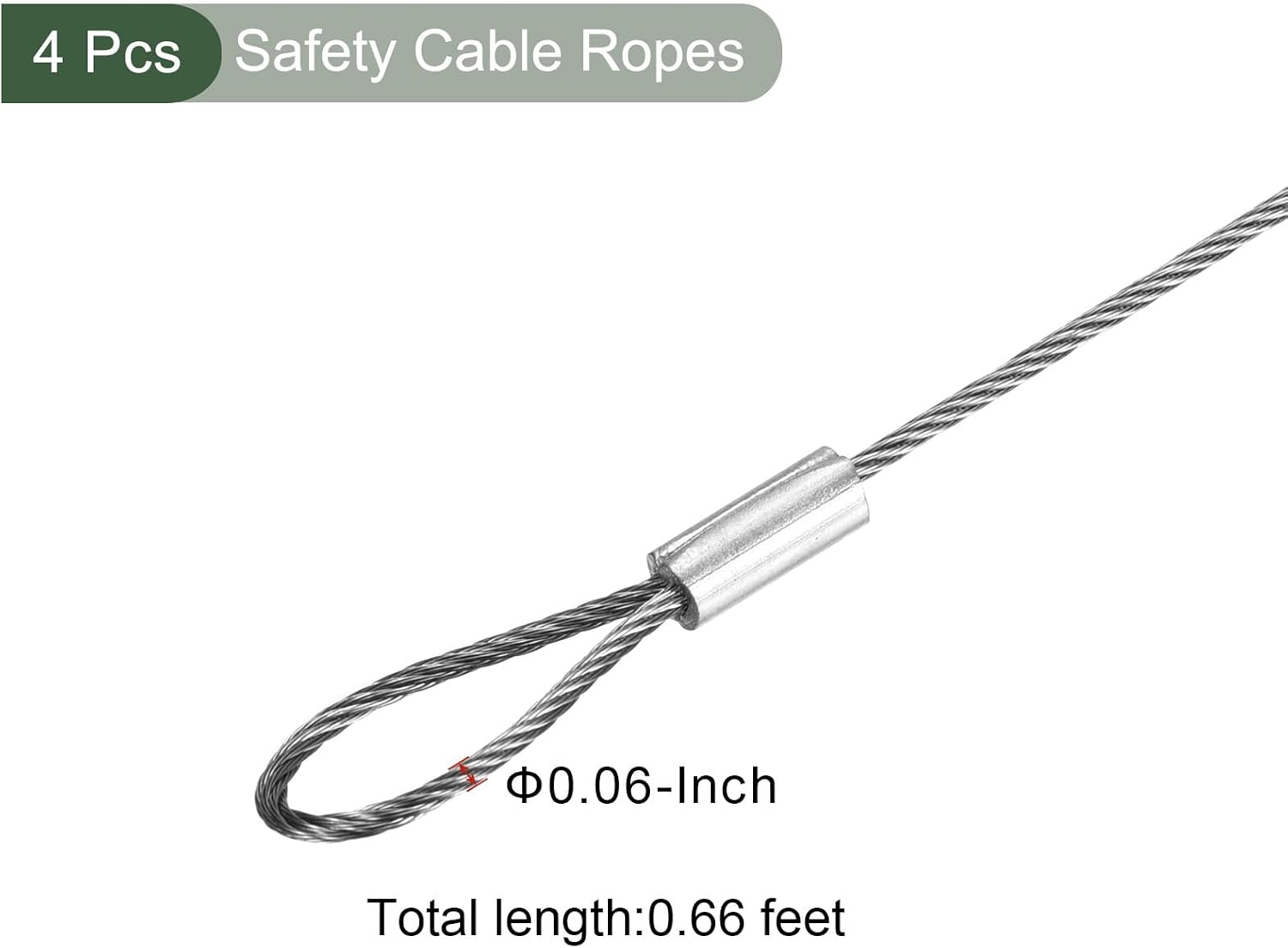 YOKIVE 4 Pcs Stage Lights Safety Cables, 304 Stainless Steel Security Ropes with Double Loops | Great for Party Lighting LED (Silver, 8-Inch, 1.5mm Dia)