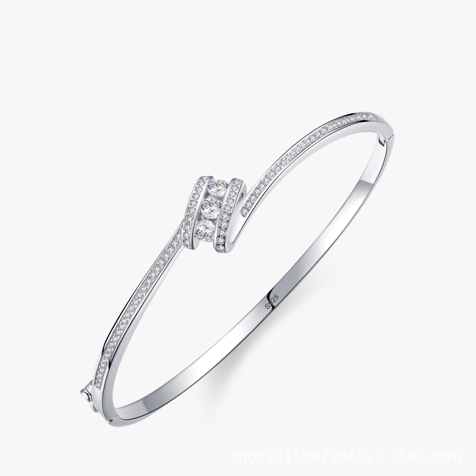 Pulsera de plata 925 para mujer con circonita cúbica, pulsera de canal de plata para mujer, adecuada para aniversario
