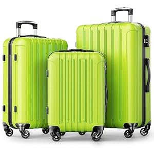 Strenforce Luggage Sets ABS Lightweight Suitcase Sets Spinner Wheels TSA Lock 3 Piece Luggage Set(20/24/28),Apple Green