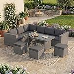 Garden Vida Belgrave 9 Seater Rattan Set | Grey | Complete Outdoor Garden Dining Table Set | Steel Frame & PE Wicker | UKFR Certified | Weather Resistant, Tempered Glass, and with Cushions