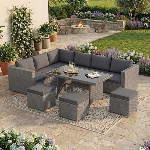 Garden Vida Belgrave 9 Seater Rattan Set (grey, Rattan Set With Cover)