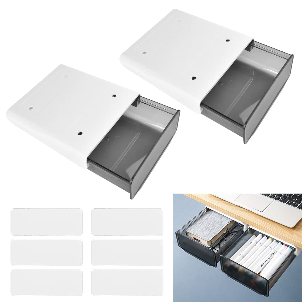 2 Cajones para Debajo de Escritoriode 20 x 17 x 7,2 cm Cajones para Debajo de Mesa con Cintas Adhesivas Organizador de Cajones para Debajo del Escritorio para Guardar Cosas Pequeñas