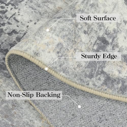 Lahome Modern Abstract 9x12 Area Rugs for Living Room, Washable Living Room Rug for Bedroom Low Pile Non Slip, Grey Soft Indoor Accent Carpet for Dining Room Table Apartment