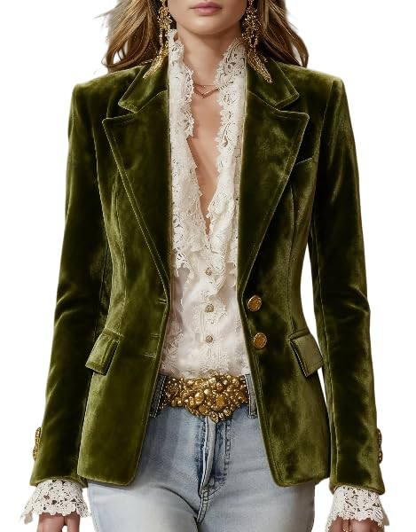 Womens Velvet Blazer Notch Lapel Button Up Jacket Fall Winter Business Office Work Suit Coat