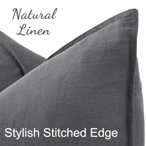 Image of decorUhome Decorative Linen Throw Pillow Covers 18x18 Inch Set of 2 Dark Grey Pillow Covers with Flange Edges Soft Farmhouse Boho Accent Pillow Cases for Couch Bed Living Room