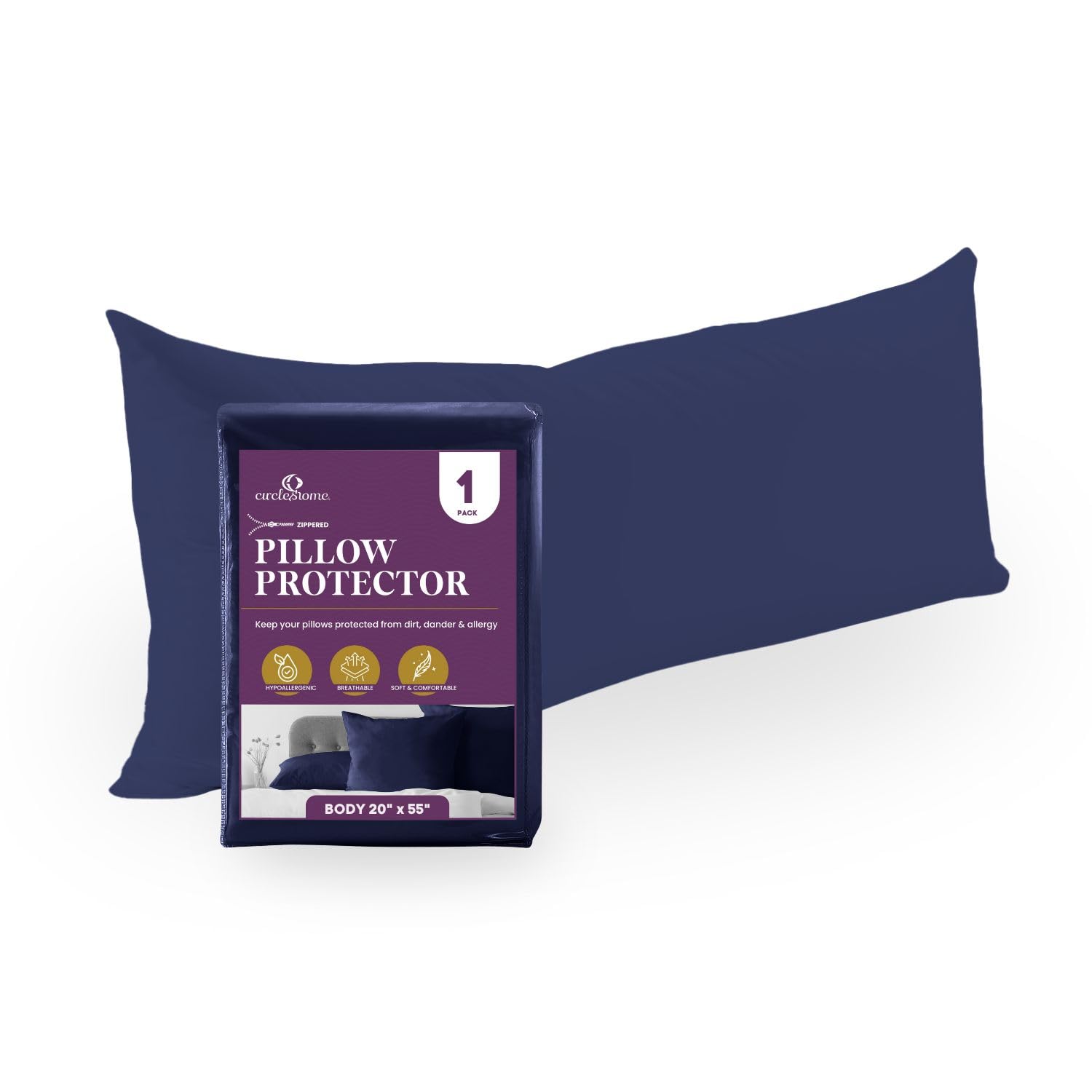 CirclesHome Body Pillow Case Cover with Zipper, Pillow Protector, Navy