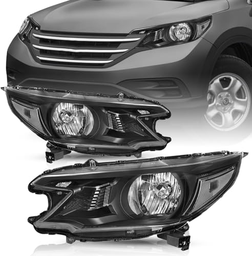 TUSDAR Headlight Assembly Fit 2012 2013 2014 Honda CR-V Halogen Headlamp Black Housing with Clear Reflector (L+R)