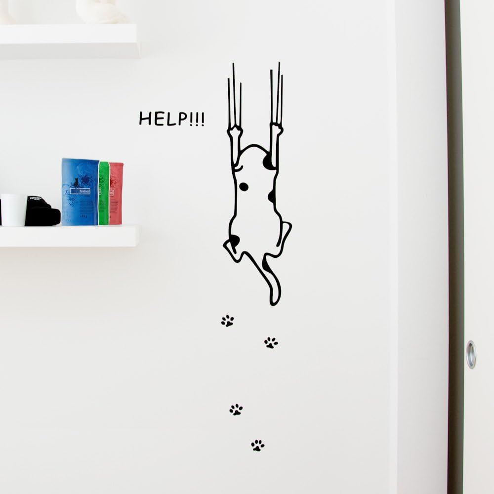 Wall Sticker, Wall tattoo, Cat with Scratch Marks Black, Height: approx. 1 m