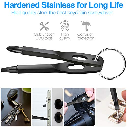 Poswlto Portable Screwdriver Keychain 6-in-1 Multifunction Set, Nut Driver Hex Wrench Repair Hand Tool Pocket Screwdrivers, Flathead and Phillips Key Screwdriver Tool Set (Black)