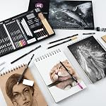 HIFORNY 46 PCS Sketching Drawing Pencil Set,Sketch Pencils Art Supplies with Colored Charcoal Pencils,Graphite,Charcoal,Blending Tools,Accessories,Drawing Kit for Adults Artists
