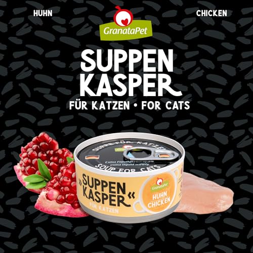 GranataPet Suppenkasper Huhn, Snack für Katzen, Suppe gegen den kleinen Hunger, Leckerchen für extra Flüssigkeitszufuhr, Katzenfutter ohne Getreide & ohne Zuckerzusätze, 12 x 70 g