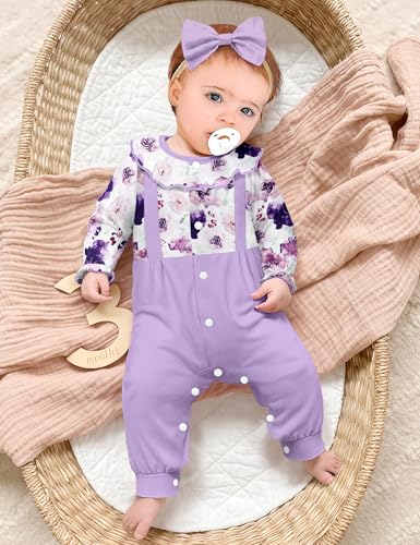 Newborn Baby Girl Clothes Fall Winter Outfits Ruffle Crew Neck Romper Onesie Long Sleeve Jumpsuit Coming Home Outfit3