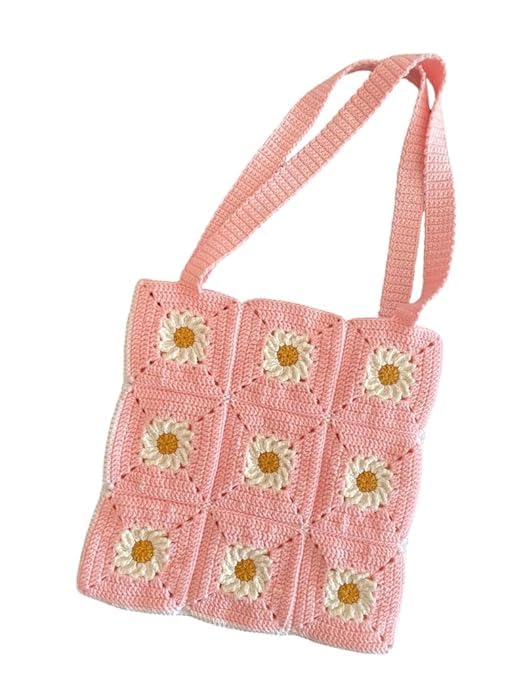 ZZARA Cotton Handmade Sling Bag Hand Spacious Tote Shopping Handmade Knitting Bag Crochet Multicolour Pink Color Handcrafted Shoulder Handbag-image-45