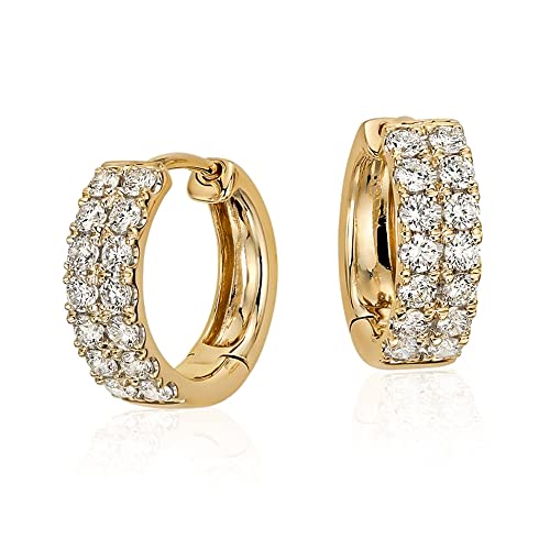 Yellow Gold Plated 925 Sterling SilverTwo Row Iced Shiny 5A Cz Trendy Classic Unisex Ice Out 12mm Hoops Hypoallergenic Huggie Hoop Earrings For Men Women Jewelry