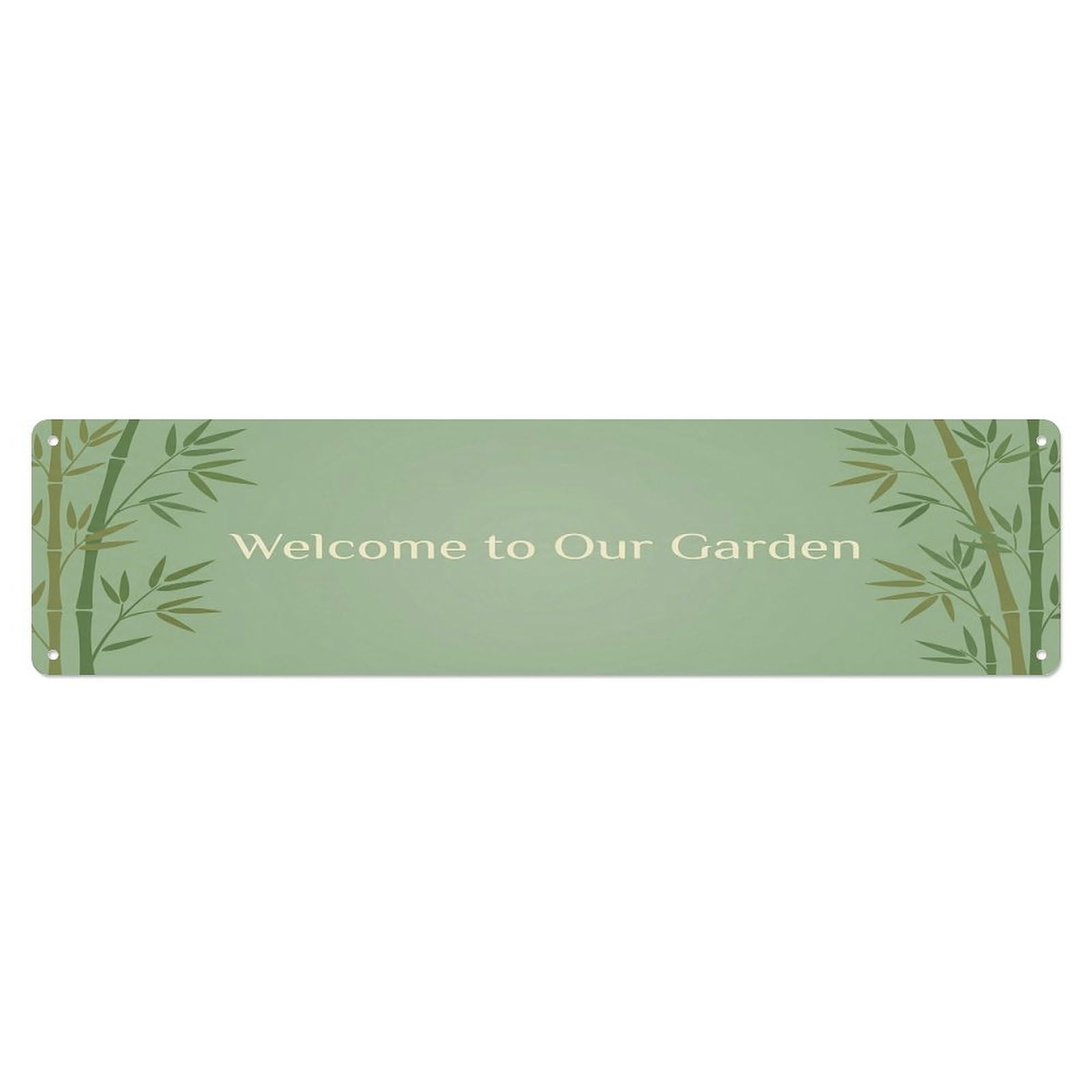 Vintage Welcome to Our Garden Bamboo Zen Metal Tin Sign