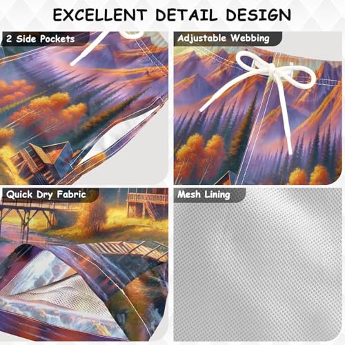 Fall Mountain Trees Boys Swim Trunks Quick Dry Toddler Swimsuit Boy Swimwear Board Shorts Bathing Suits 2T Multi3