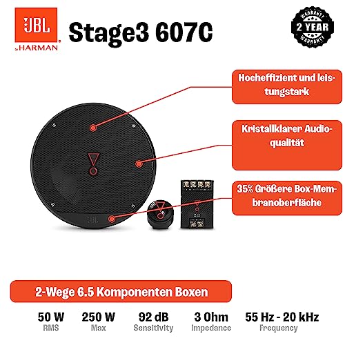 JBL Stage3 607C 2-Wege KFZ Soundsystem - 250 Watt Komponenten JBL Pro Sound Auto Lautsprecher Boxen Set mit 16 cm Einbau Autolautsprecher und Hochtöner – Bild 3