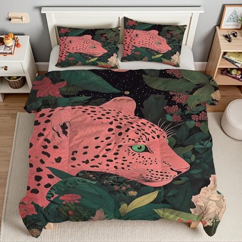 Housse de couette 200x200 léopard rose avec fermeture éclair facile à laver - 3