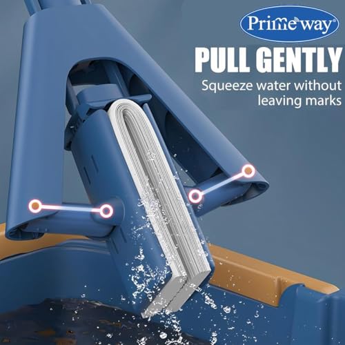 Image of Primeway PVA Self Wring Butterfly Floor Cleaning Mop | New Pull Design with No Lever | 124cm Long Iron Coated Handle | 28cm Extremely Absorbent Sponge | 3 Pcs Extra Spare Refills | Grey