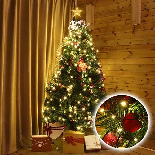 SALCAR Christmas Tree Lights with Topper Star, 2m x 8 Strands 290 LEDs Fairy Lights for 6-8ft Christmas Tree, Easy to Install Tree Decoration Lights with 8 Modes Memory Timer Function, Warm White