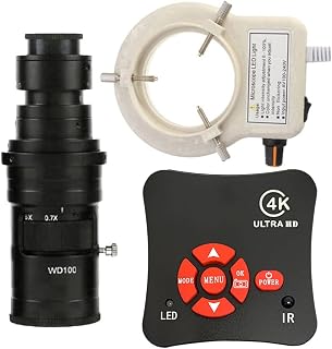 HDMI USB 1080P 60FPS 4K Camera Industrial Digital Video Microscope Camera & 200X C-Mount Lens Whit 56-LED Adjustable Ring Light