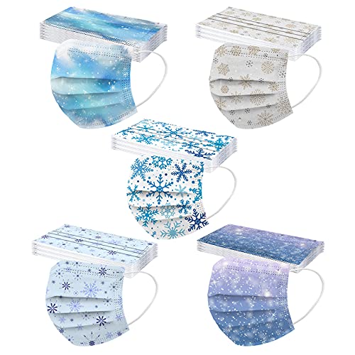 FUZHUANGDIAN 50/100 Pièces Noël Adulte_Masque_Visage_Chirurgical,Anti-poussière Respirable Multicolore pour Le Visage - Activités Extérieures,Earloop_Masque_Bandana Convient à Femme (ZI, 50 PC) Cover