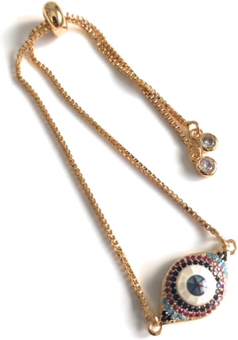 SIFRIMANIA Evil Eye Adjustable Sliding Bead Shiny Bracelet Lucky Charms Jewelry for Women of All Ages - Image 2