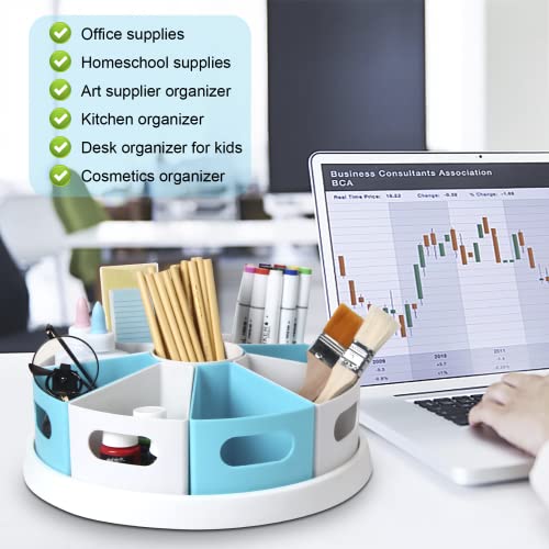 Mecids 360°Rotating Desk Organizers Homeschool Office Organization And Storage Art Supplies Organizers– 12" Lazy Susan Style Caddy With Removable Bins, For Home Offices, School Supplies Classroom Use #TOP2