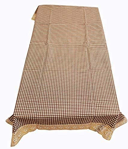 SUPERMACY 4 to 6 Seater Checkered Printed PVC Dining Table Cover Dark Brown Color with Gold Lace – Cover Size 54×78 inches (Exact Size)