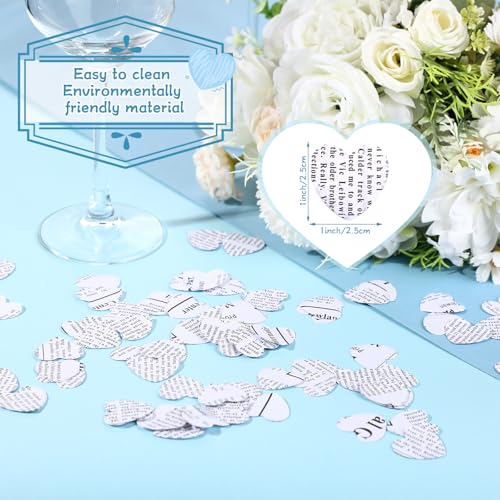 Image of Marspark 1200 Pcs Book Page Heart Confetti 1 Inch Vintage Newspaper Wedding Table Confetti Novelty Party Decorations for Book Themed Party Decor Birthday Photo Prop Bridal Shower(White)