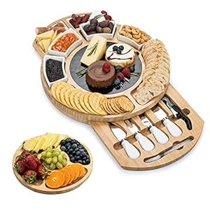 SMIRLY Bamboo Cheese Board and Knife Set: Round Charcuterie Board Set, Wood Cheese Boards, Charcuterie Boards Gift Set…