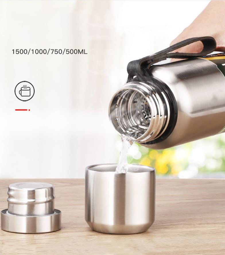BOMEETSIA Tragbarer Edelstahl-Thermosbecher, Reiseauto-Wasserflasche mit großem Fassungsvermögen, Outdoor-Sport-Wasserflasche für Herren, Kaffeetasse, echte Farbe, 1500 ml