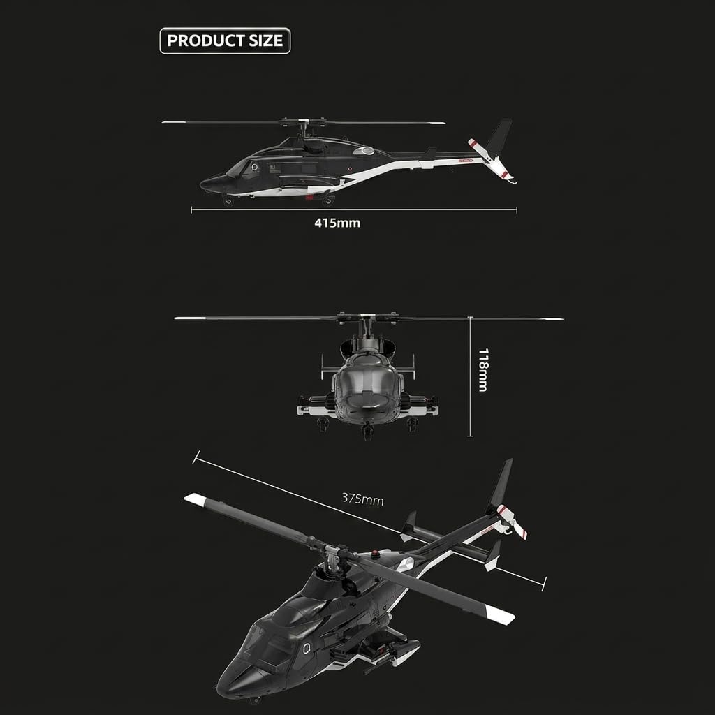 NULA YUXIANG F02 Air-Wolf RC Hubschrauber, 6CH Brushless 1:34 Helikopter | Mit 6-Achsen-Gyro, Optischer Positionierung, Höhenhaltung, Rückenflug Per Knopfdruck – RTR / 1 Akku