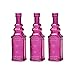 Luna Bazaar Small Vintage Glass Bottle Set (6.5-Inch, Ella Square Design, Fuchsia Pink, Set of 3) - Flower Bud Vase Set - For Home Decor and Wedding Centerpieces